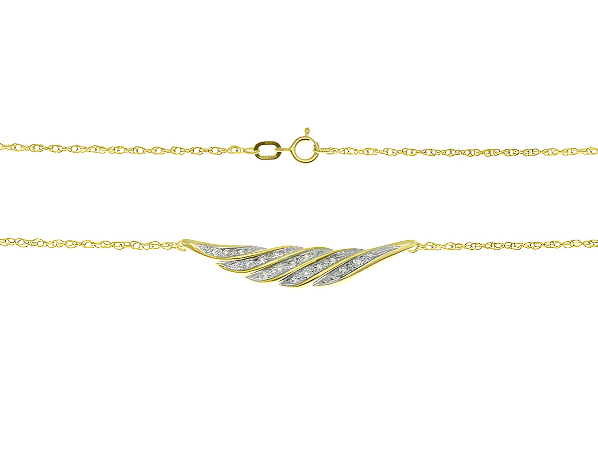 Collierkette mit Mittelteil aus 333 Gelbgold und Weißgold, verziert mit Diamanten, 41 cm lang, von Juwelier Harnisch, elegantes Design mit schwungvollem Mittelteil.