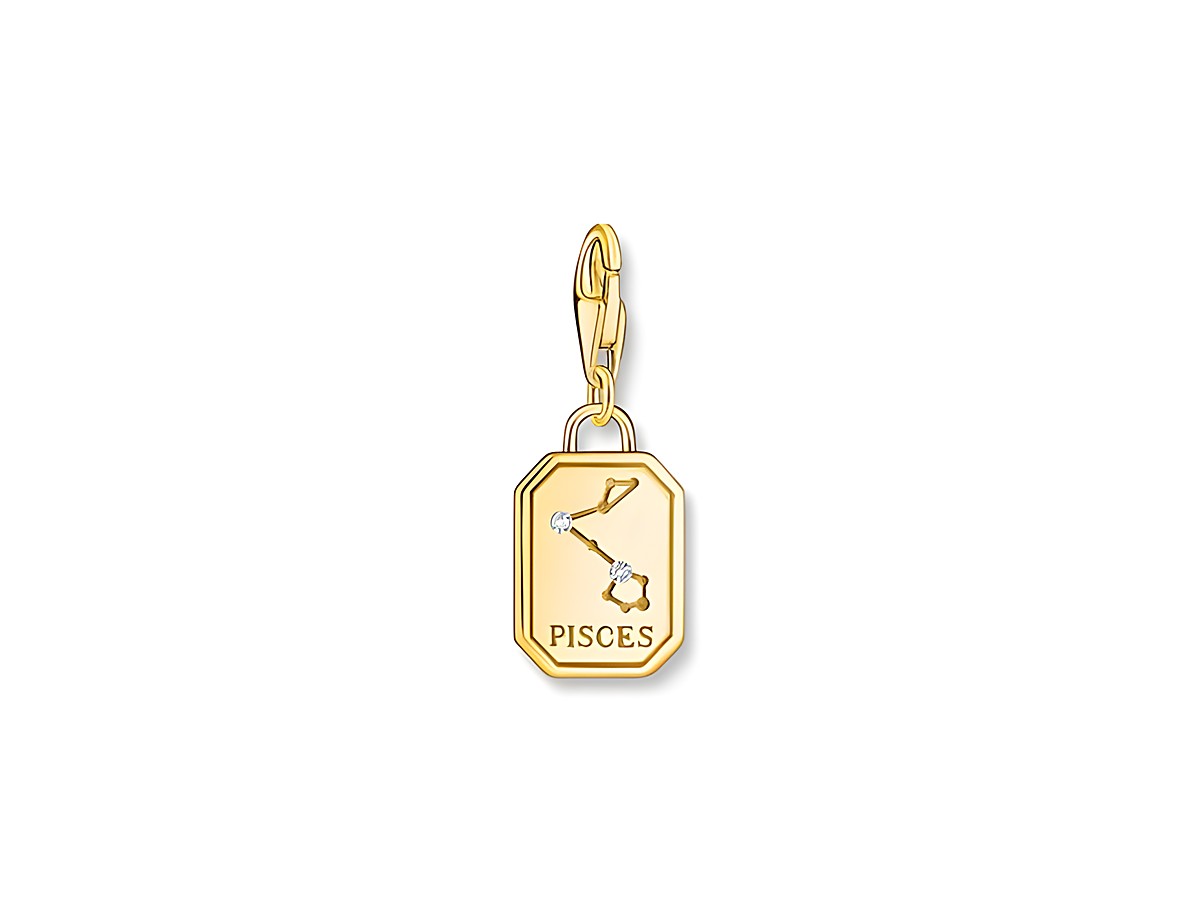Charm-Anhänger von Thomas Sabo aus Silber mit vergoldeter Oberfläche, gestaltet mit dem Sternzeichen Fische sowie Zirkonia-Steinen. Perfekt für individuelle Schmuckstücke. – Ansicht 2