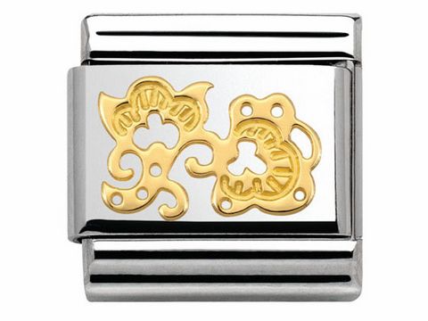 Elegantes Armbandglied aus Edelstahl und Gold 750 mit einem filigranen Design in Form von Knospen, Hersteller Nomination, Modell PIZZO + CASHMERE.