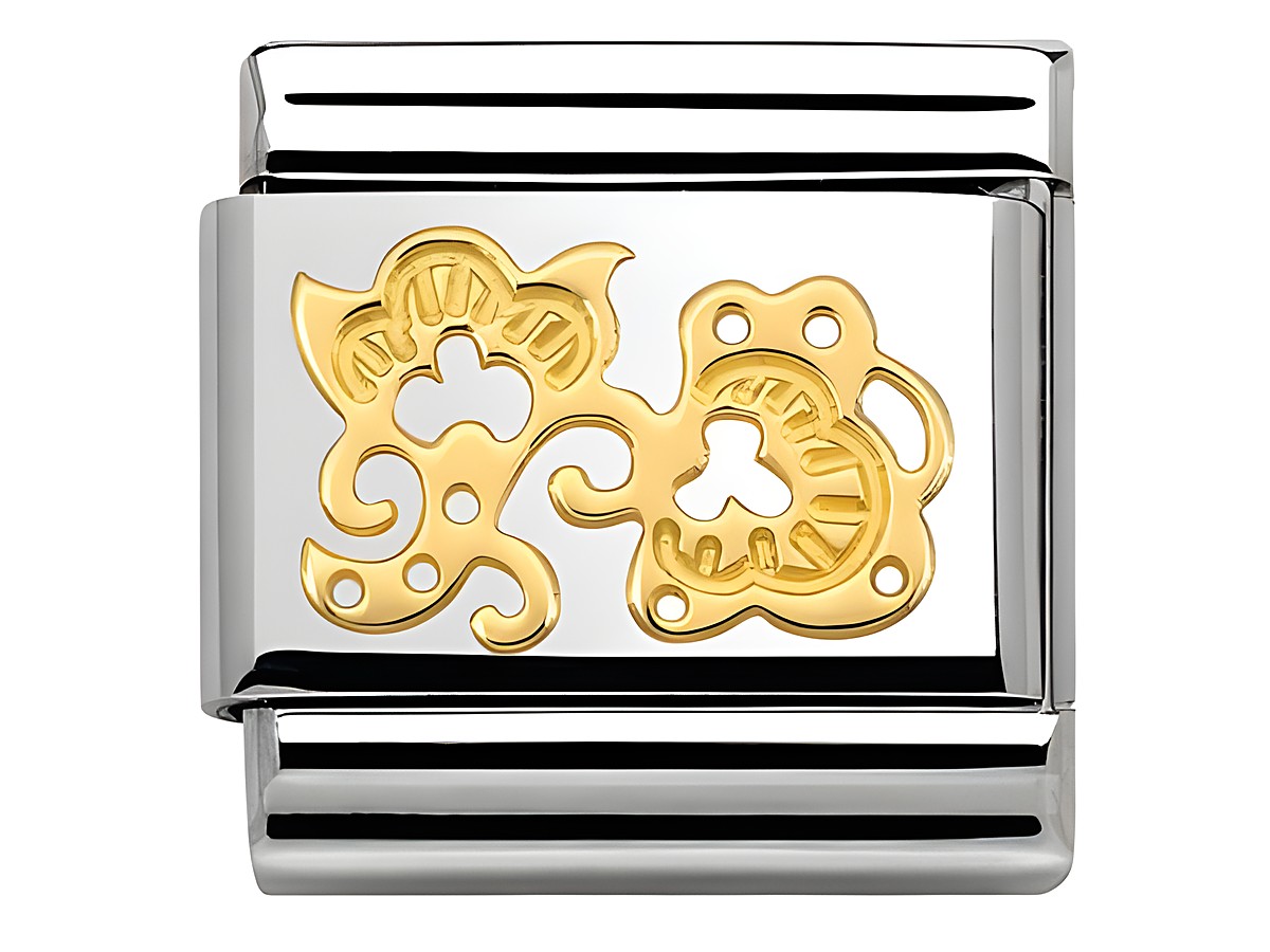 Elegantes Armbandglied aus Edelstahl und Gold 750 mit einem filigranen Design in Form von Knospen, Hersteller Nomination, Modell PIZZO + CASHMERE.