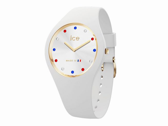 Die Ice Watch Uhr 023250 in der Farbe Weiß besticht durch ihr modernes Design mit goldenen Akzenten und bunten Markierungen. Sie ist stylisch und elegant, ideal für jeden Anlass.