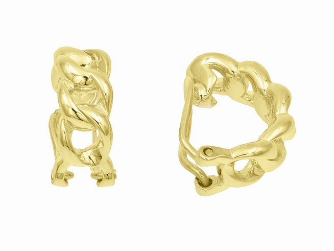 Ohrclip Ohrringe aus vergoldetem Sterling Silber mit Panzerketten-Design, Hersteller Juwelier Harnisch, elegante und auffällige Schmuckstücke für jeden Anlass.