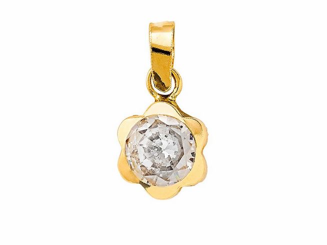 Gelbgold 585 Anhänger von Xenox mit polierter Oberfläche und Zirkonia in Blumenform, perfekt für elegante Schmuckkollektionen. Ideal als Geschenk oder für den persönlichen Gebrauch.