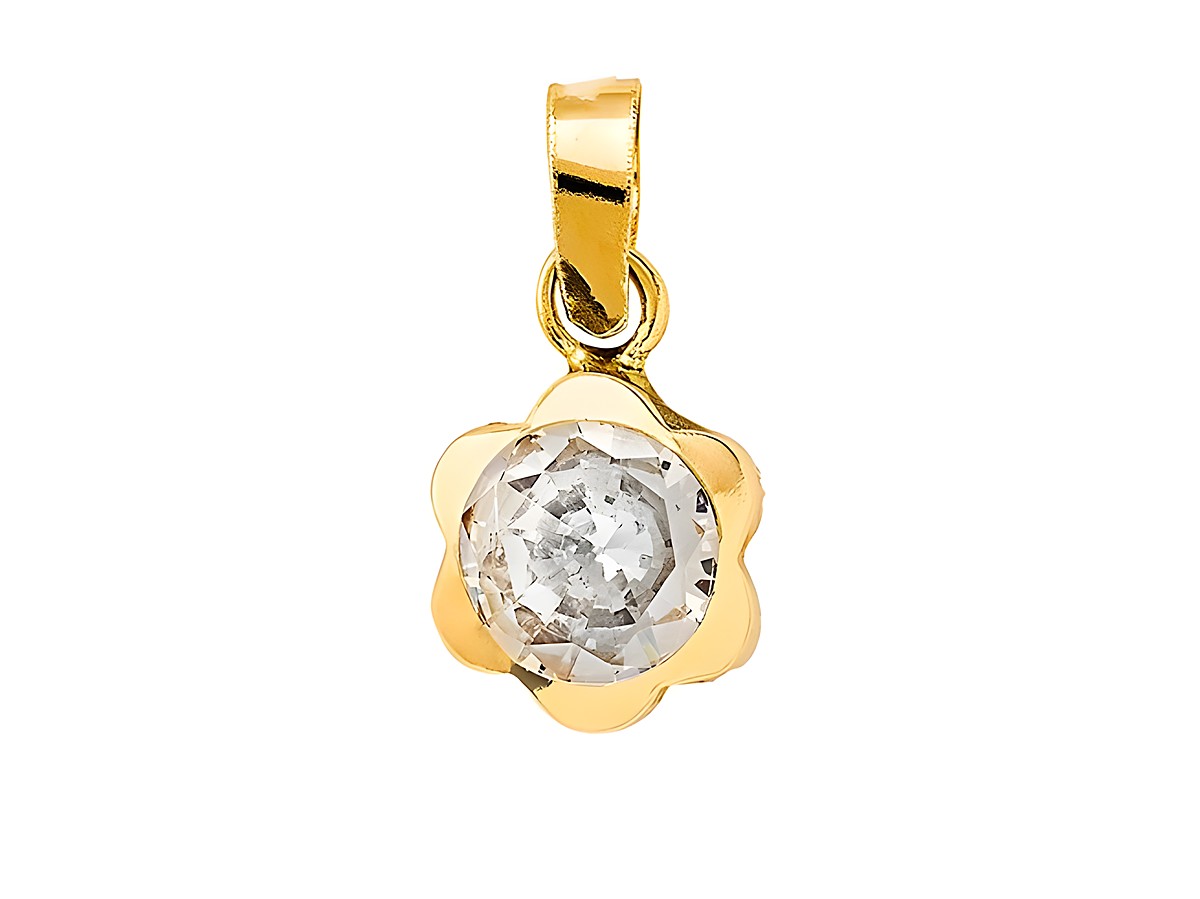 Gelbgold 585 Anhänger von Xenox mit polierter Oberfläche und Zirkonia in Blumenform, perfekt für elegante Schmuckkollektionen. Ideal als Geschenk oder für den persönlichen Gebrauch.