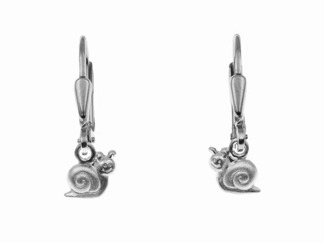 Ohrhänger Flotte Schnecke aus rhodiniertem Sterling Silber für Kinder, mit detailreicher Schneckenfigur, perfekt für verspielte Outfits und Anlässe.