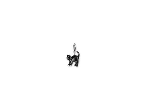 40000298-0 Silberner Katzen Charm Anhänger von Thomas Sabo, gefertigt aus Silber und Kaltemail, zeigt eine detailreiche schwarze Katze in stehender Position, ideal für tierische Schmuckliebhaber.