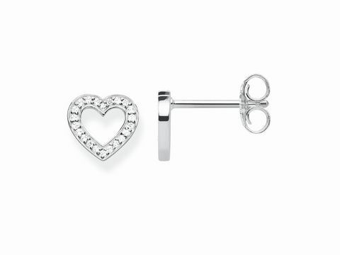 Ohrstecker in Herzform von Thomas Sabo aus 925 Sterling Silber mit weißem Zirkonia, offenes Design, ideal für jeden Anlass.