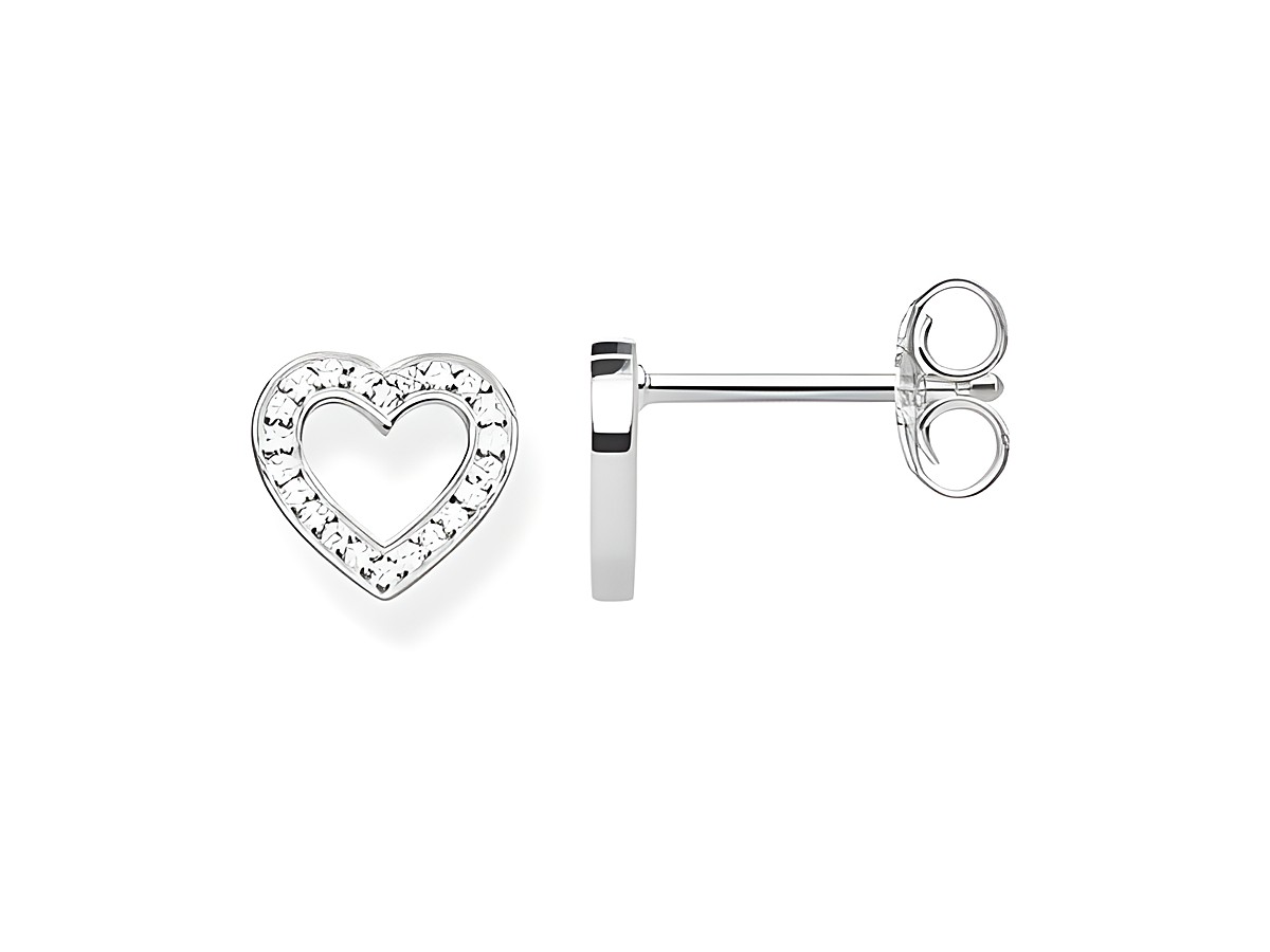 Ohrstecker in Herzform von Thomas Sabo aus 925 Sterling Silber mit weißem Zirkonia, offenes Design, ideal für jeden Anlass.