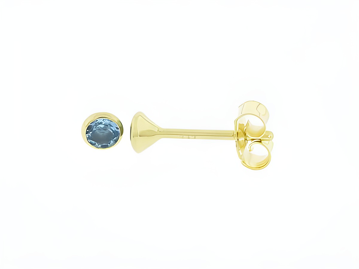 Gold Ohrringe mit einem charmanten Blautopas, Stecker 3,3 mm, aus 333 Gold, Hersteller Juwelier Harnisch, kombiniert mit weiteren edlen Steinen im Kelchdesign.