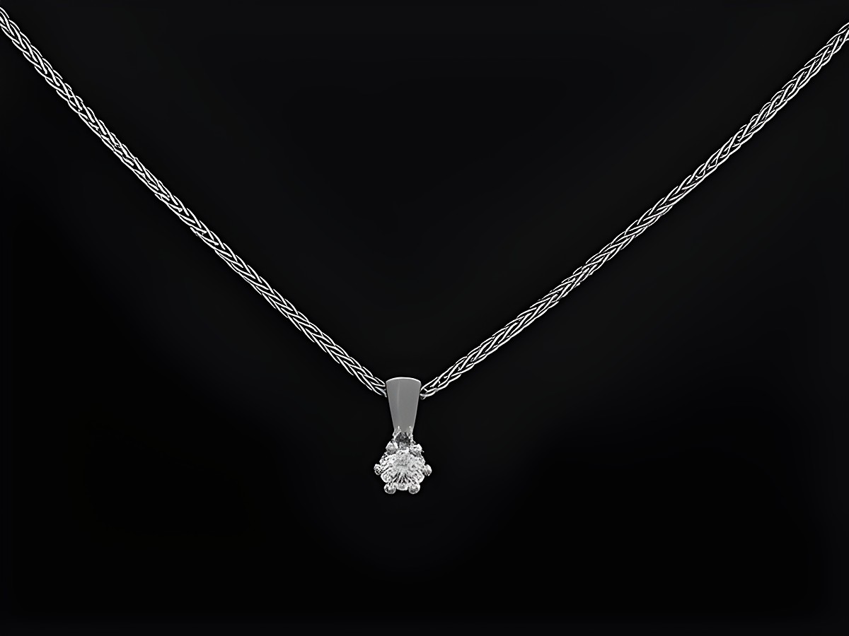 Weißgold Kette mit Anhänger Fuchsschwanz strahlend Brillant 0,15 ct W/Si 45 cm Hersteller Juwelier Harnisch Anhänger mit Kette.