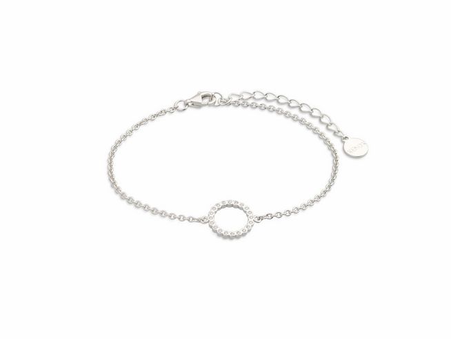 Silbernes Xenox Armband XS2934CH aus Sterling Silber mit Ankerkette und einem runden, mit kleinen Steinen besetzten Element, verstellbar von 15 bis 18,5 cm, Modell LUCKY ONES.
