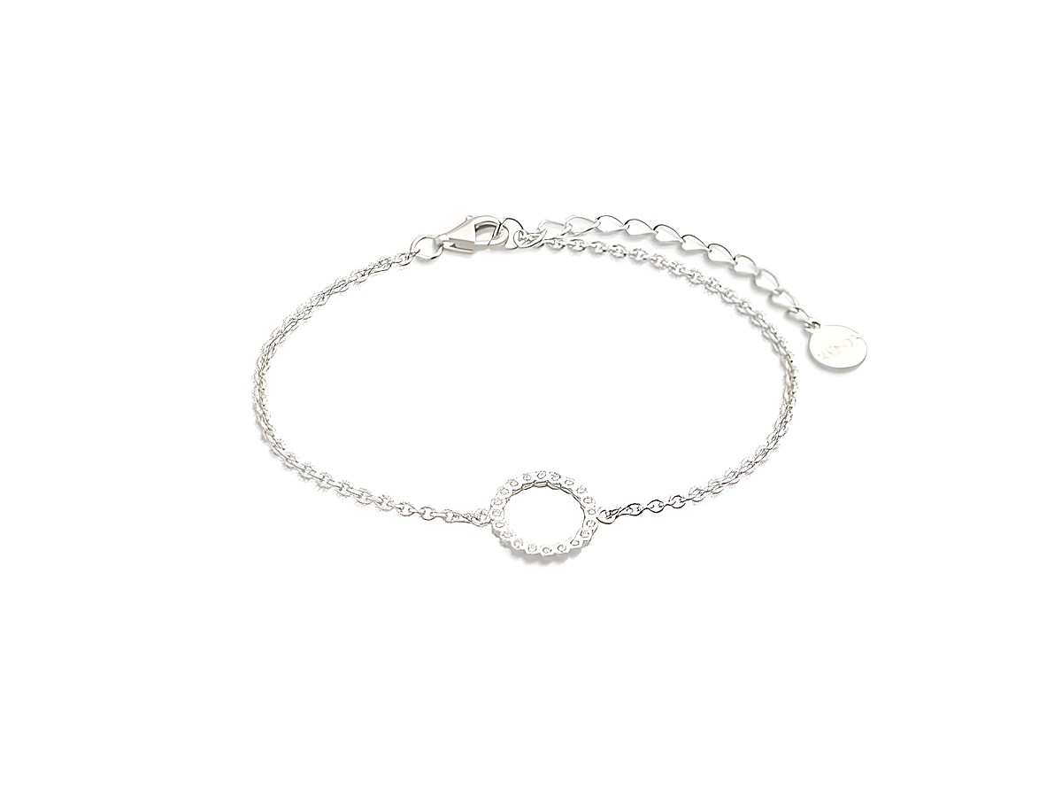 Silbernes Xenox Armband XS2934CH aus Sterling Silber mit Ankerkette und einem runden, mit kleinen Steinen besetzten Element, verstellbar von 15 bis 18,5 cm, Modell LUCKY ONES.