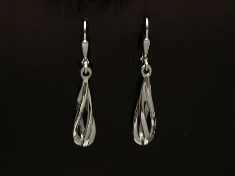 Ohrringe als Hänger aus Sterling Silber rhodiniert, beweglich, vom Hersteller Juwelier Harnisch, ohne Stein, elegantes Design in geschwungener Form.