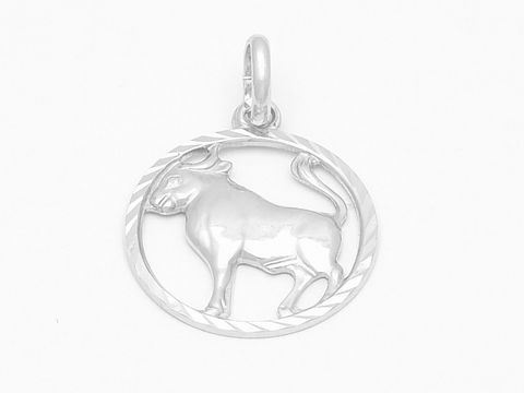 Stier Sternzeichen Anhänger aus Weißgold 333 diamantiert, gestaltet mit einem Stier und einem elegantem Rahmen, hergestellt von Juwelier Harnisch.