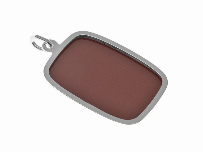 Medaillon eckig aus Sterlingsilber mit brauner Einlage, Hersteller Juwelier Harnisch, elegantes Design für persönliche Gravuren oder Erinnerungen. Ideal als Schmuckstück oder Geschenk.