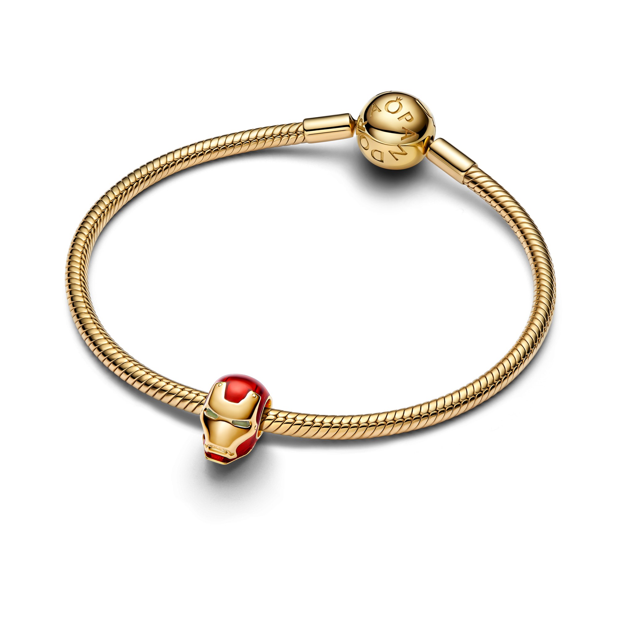 Pandora Marvel Iron Man Helm Charm - Gelbgold Vergoldung - Emaille Rot – Ansicht 3