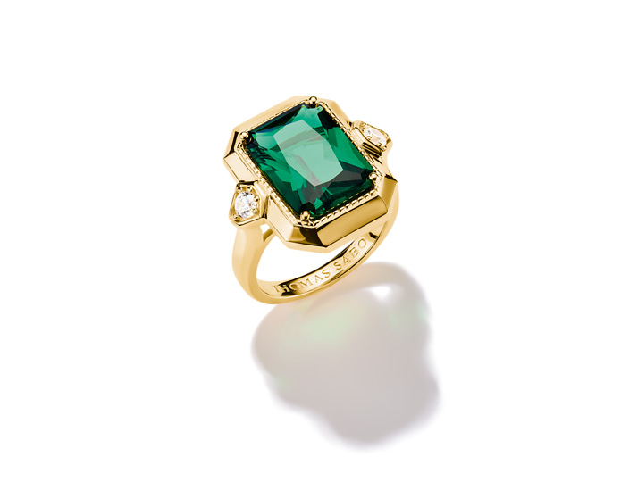 Thomas Sabo TR2506-971-6-56 ELYNDRA Ring - 750/- Gold auf Silber & Glas-Keramik Stein & Zirkonia - Grün - Gr. 56
