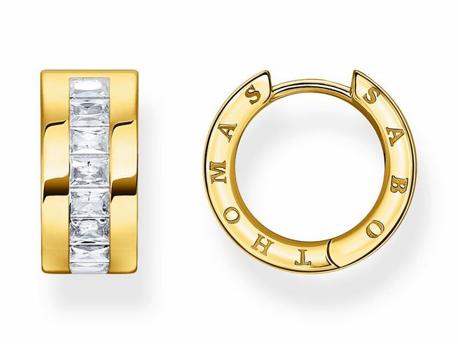 Creolen von Thomas Sabo aus vergoldetem Sterling Silber mit weißen Zirkonia, die elegant und modern wirken. Ideal für stilvolle Akzente im Alltag oder besonderen Anlässen.