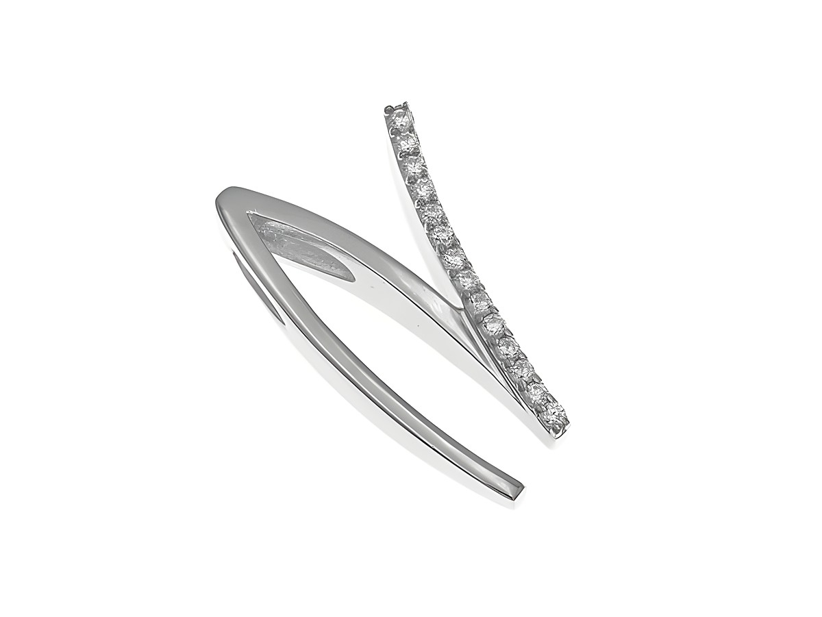 Anhänger aus poliertem rhodiniertem Sterling Silber in der Form des Buchstabens N, verziert mit Zirkonia-Steinen, Hersteller Juwelier Harnisch.