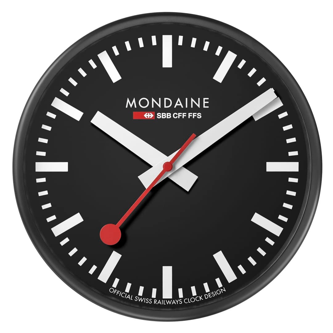 Mondaine Wanduhr 25 cm - Schwarz mit schwarzem Ziffernblatt – Ansicht 3