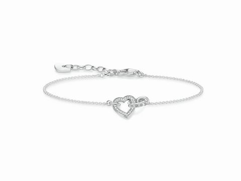Thomas Sabo Armband aus 925 Sterling Silber mit einem herzförmigen Ring und weißem Zirkonia, verziert, Größe ca. 15-19 cm, elegant und zeitlos.