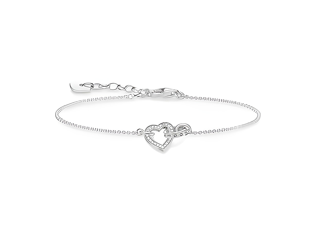 Thomas Sabo Armband aus 925 Sterling Silber mit einem herzförmigen Ring und weißem Zirkonia, verziert, Größe ca. 15-19 cm, elegant und zeitlos.