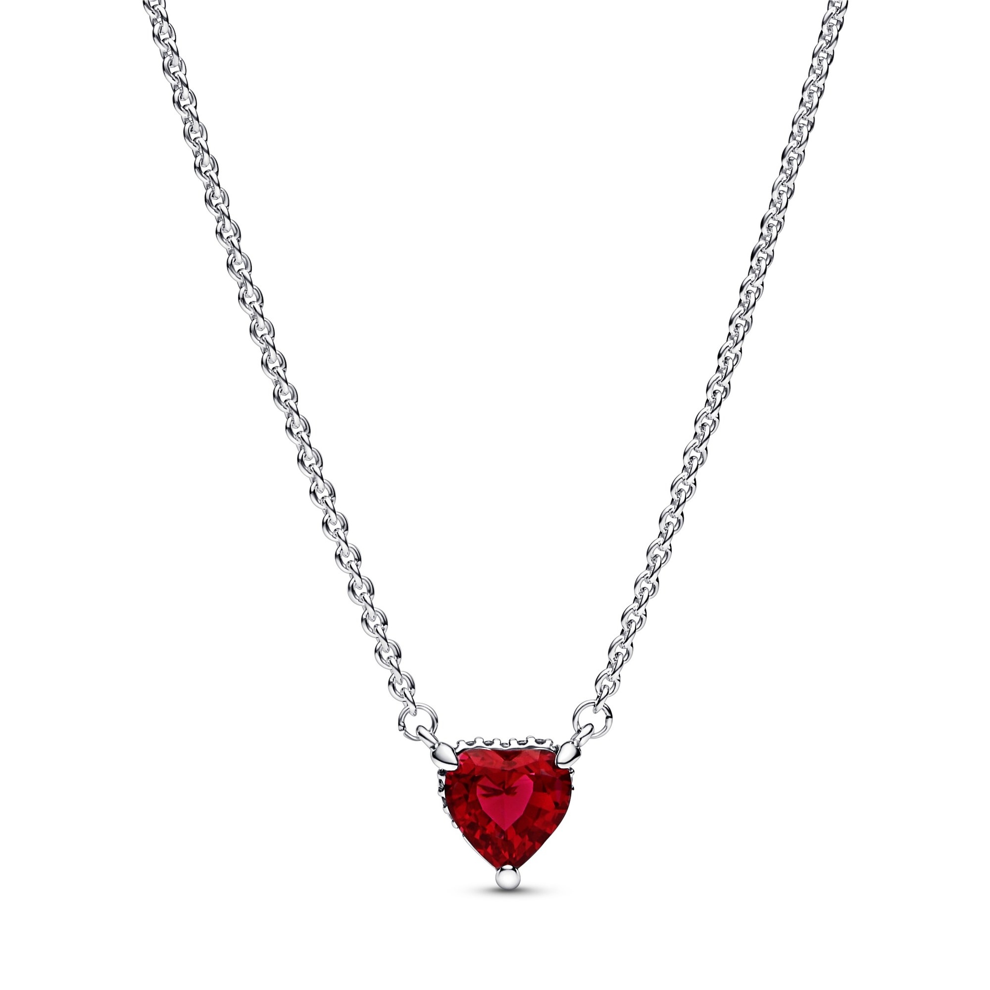 Pandora Kette mit Anhänger - rotes Herz der Liebe - Silber - Kristall Rot - 45 cm