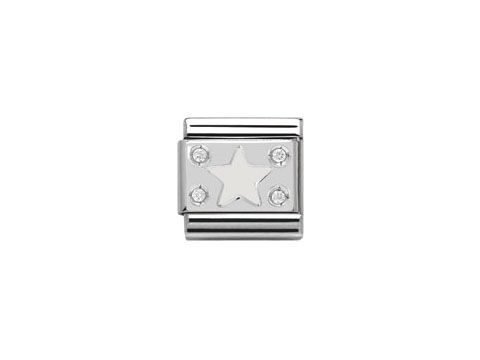 Plakette Stern in Weiß aus dem Material SilverShine mit vier Zirkonia-Steinen. Elegant und glänzend, ideal für Schmuckliebhaber und als modisches Accessoire.