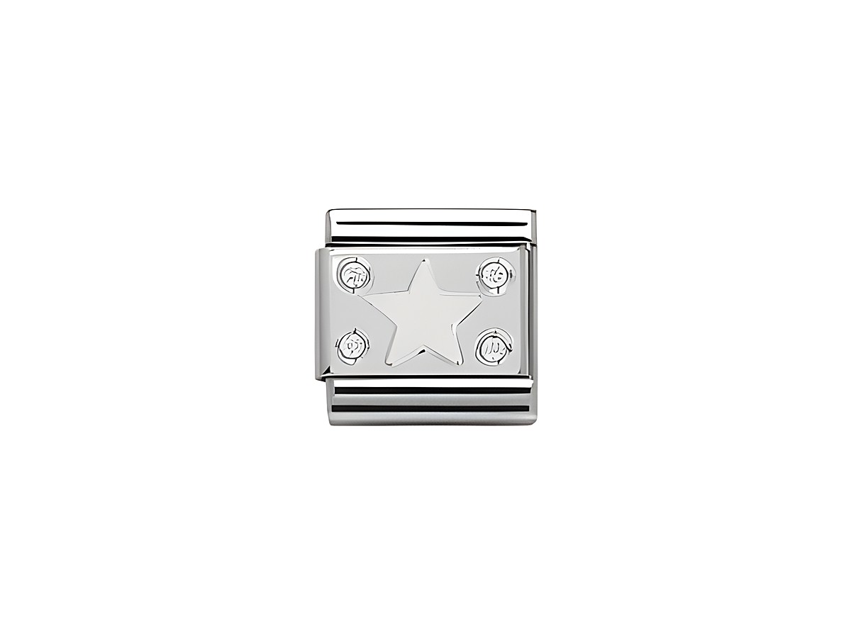 Plakette Stern in Weiß aus dem Material SilverShine mit vier Zirkonia-Steinen. Elegant und glänzend, ideal für Schmuckliebhaber und als modisches Accessoire.