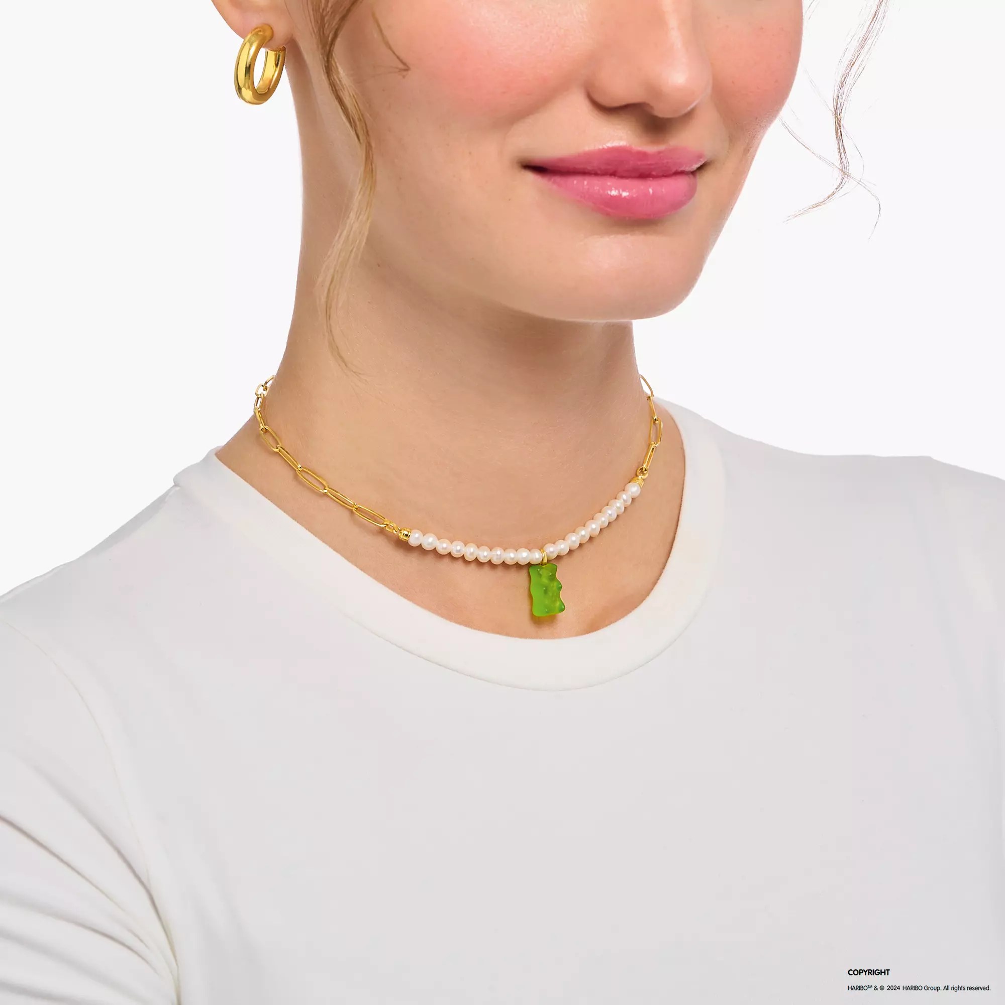 Thomas Sabo Kette - HARIBO - Goldbär - Gummibärchen - Grün - Silber Gelbgold verg. & Zuchtperle - Grün - 40 bi - 45 cm verstellbar – Ansicht 2