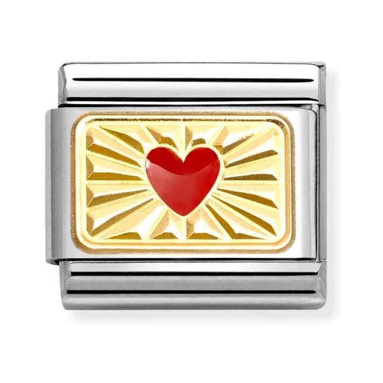 Nomination Composable Classic Charm Glitzerherz rot - Edelstahl, Gold 750, Emaille