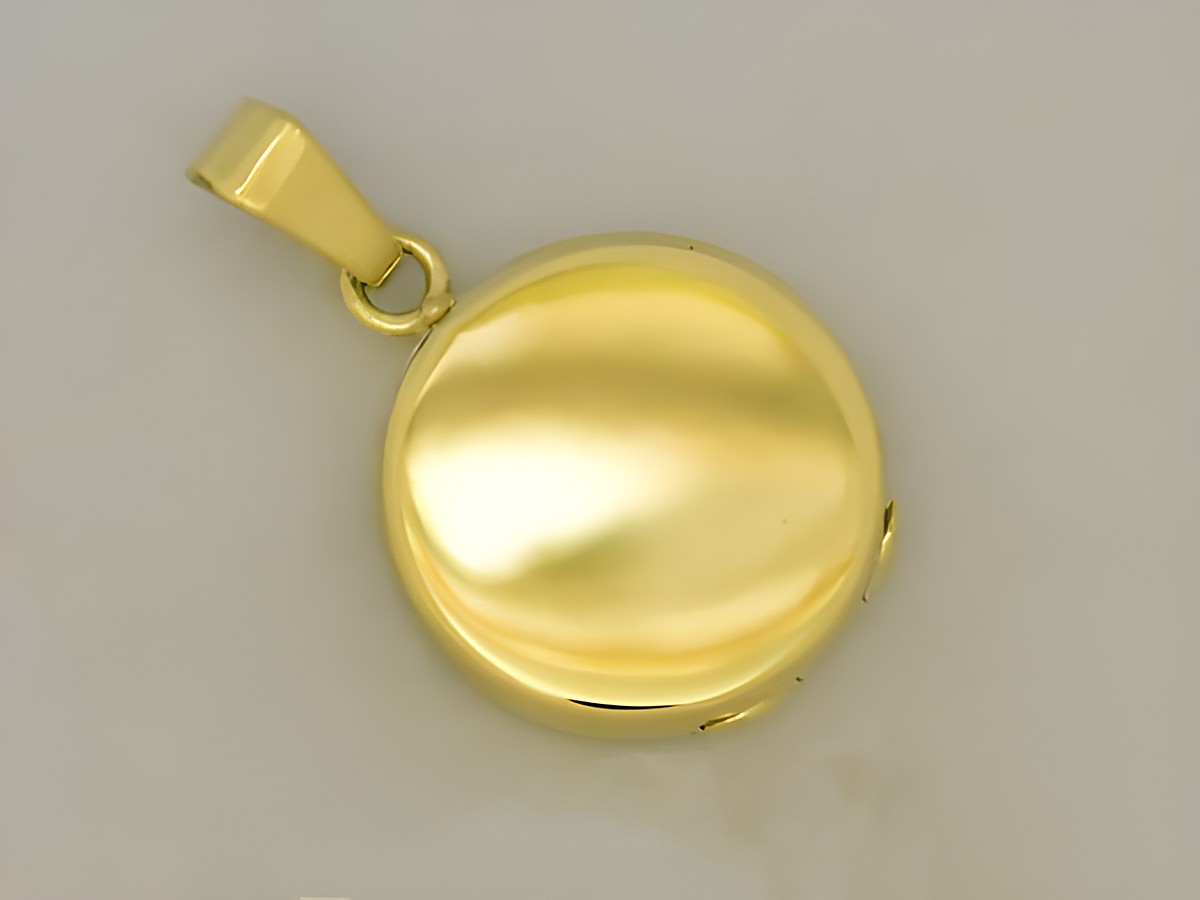 Rundes Goldmedaillon in 333 Gold, mattiert und poliert, ovaler Form, Hersteller Juwelier Harnisch, reizend und elegant, ideal als Schmuckstück für verschiedene Anlässe. – Ansicht 2
