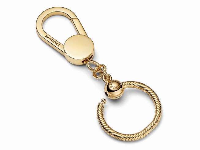 Pandora kleiner Taschenanhänger Schlüsselanhänger aus 585 Gelbgold Vergoldung mit einem eleganten Ring und einer dekorativen Kugel. Ideal zum Befestigen an Taschen oder Schlüsseln.