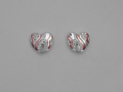 Herz Ohrringe aus 925 Sterling Silber, romantisch gestaltet mit Zirkonia, rosé vergoldet, Hersteller Juwelier Harnisch, perfekt für besondere Anlässe.