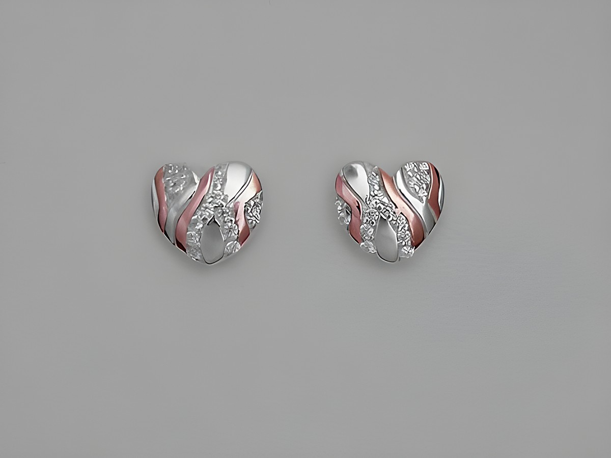 Herz Ohrringe aus 925 Sterling Silber, romantisch gestaltet mit Zirkonia, rosé vergoldet, Hersteller Juwelier Harnisch, perfekt für besondere Anlässe.