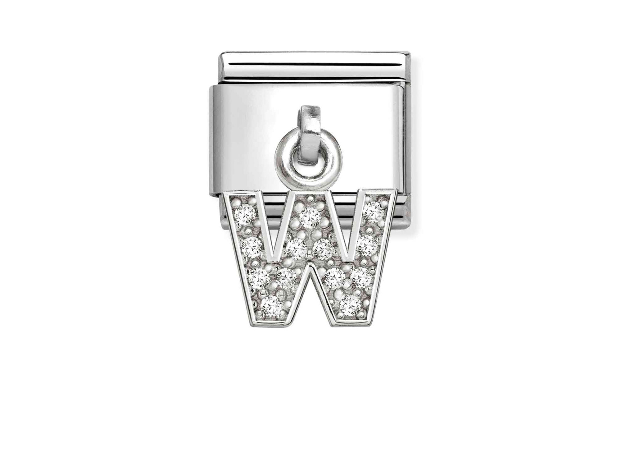 Classic Sterling Silber Charm in Form des Buchstabens W mit Zirkonia-Steinen, hergestellt von Pandora, Neuheiten. Funkelndes Design für individuellen Schmuck.