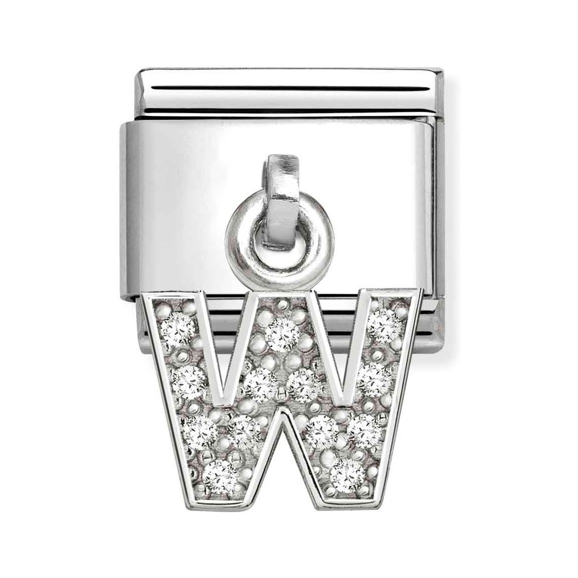 Classic Sterling Silber Charm in Form des Buchstabens W mit Zirkonia-Steinen, hergestellt von Pandora, Neuheiten. Funkelndes Design für individuellen Schmuck.