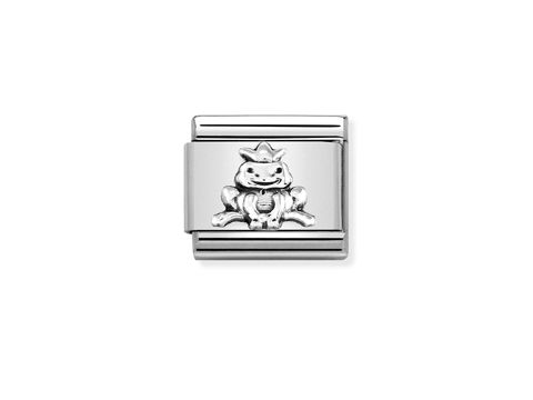Frosch mit Krone aus Silber, dargestellt in einem eleganten Design, Teil der Kollektion Nomination Classic - SilverShine 330101 36, perfekt als Schmuckelement für Armbänder.