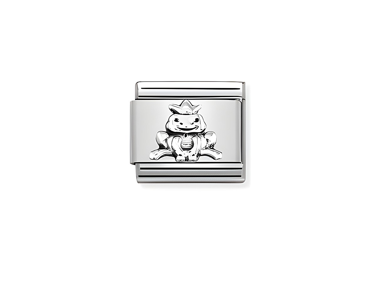 Frosch mit Krone aus Silber, dargestellt in einem eleganten Design, Teil der Kollektion Nomination Classic - SilverShine 330101 36, perfekt als Schmuckelement für Armbänder.