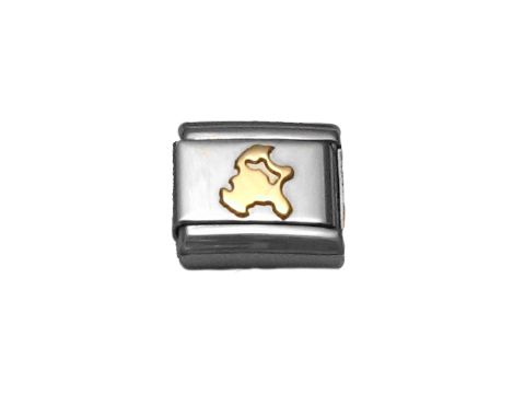 Ein Schmuckanhänger von Nomination Classic Deutschland mit dem Motiv der Insel Rügen in Silber und einer goldenen Umrandung, einzigartig und elegant gestaltet.