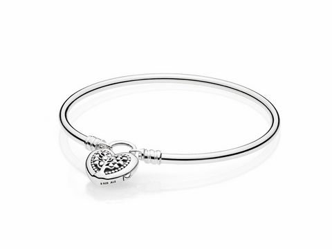 Armreif aus silbernem Material von Pandora mit dem Namen Flourishing Hearts, 19 cm lang, feines Herz-Charm, ideal für jede Gelegenheit, schlichte Eleganz und zeitloses Design.