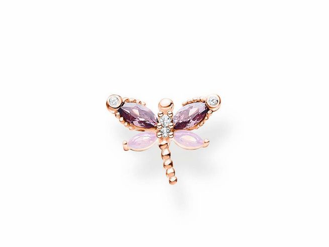 Ein eleganter Ohrstecker in Form eines Schmetterlings, gefertigt aus Sterling Silber mit roségoldener Vergoldung. Verziert mit Glas-Keramik Steinen und funkelndem Zirkonia.