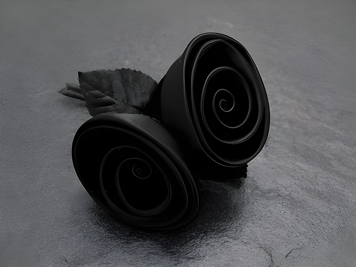 Haarschmuck mit Blumen in Form von schwarzen Satinrosen kombiniert mit einer eleganten Brosche, Hersteller: Juwelier Harnisch, perfekt für besondere Anlässe.