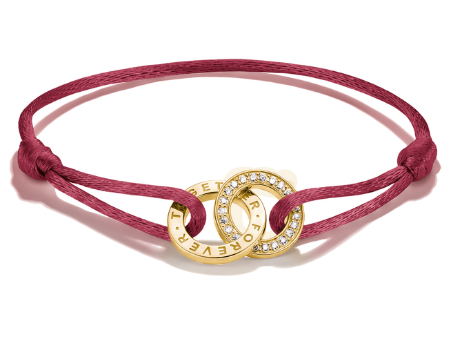 Thomas Sabo Together - A2240-M03-50-L24V Armband - 24 cm - 18K Gelbgold-Vergoldung & Textil - bordeaux