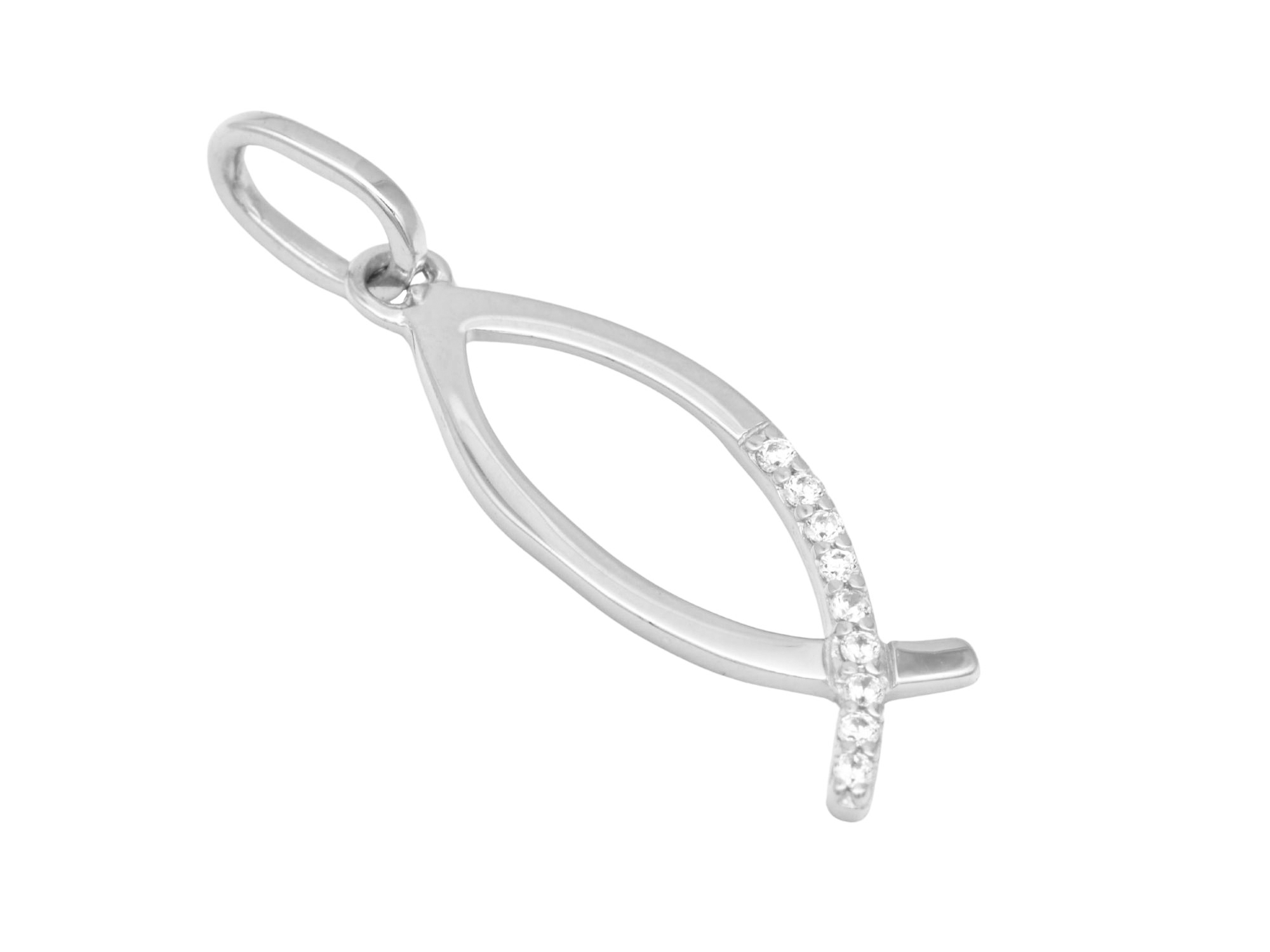 Anhänger Ichthys christlicher Fisch - Sterling Silber rhodiniert - Zirkonia