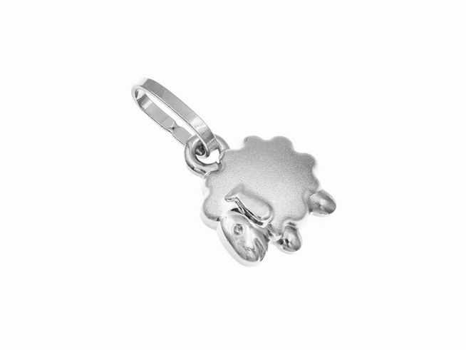 Anhänger süßes Schaf aus teilmattiertem Sterling Silber, geeignet für Kinder, hergestellt von Juwelier Harnisch.
