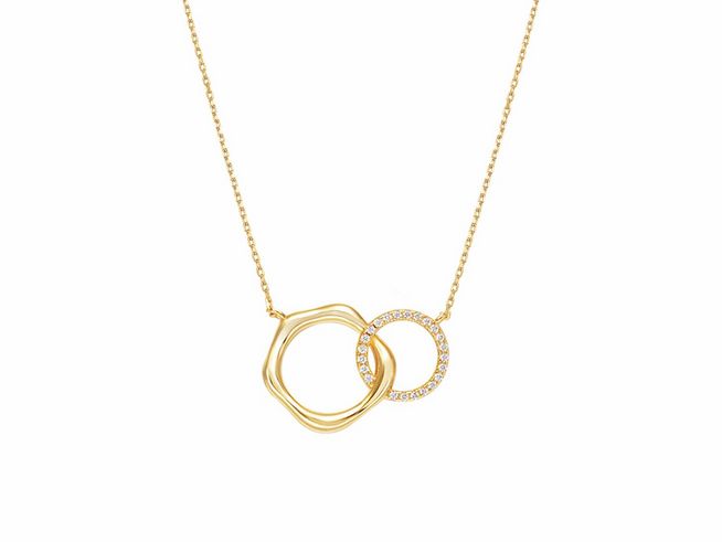 Xenox Sterling Silber Kette XS2277G in Gelbgold Vergoldung mit einer eleganten Kareekette und zwei Ringen, einer mit klaren Zirkonia, in den Längen 40-45 cm.