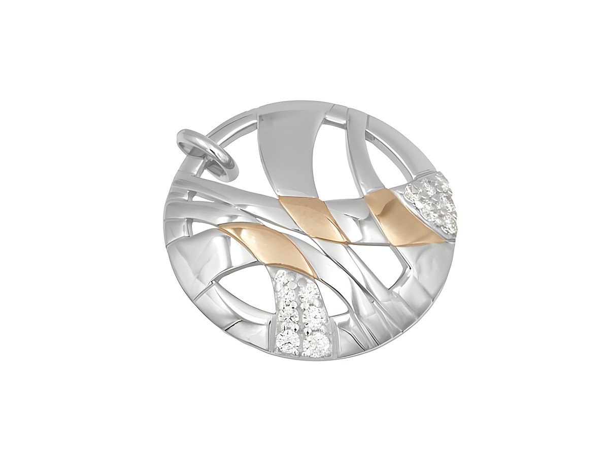 Schöner Anhänger aus rhodiniertem Sterling Silber kombiniert mit vergoldeten Elementen und funkelnden Zirkonia, vielfältiges Design von Juwelier Harnisch, ideal als modisches Accessoire.