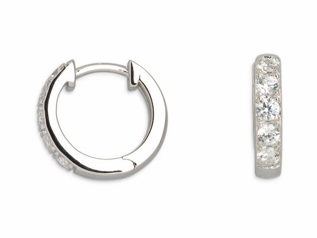 Xenox Sterling Silber Ohrringe XS8654 Creolen in glänzendem Silber mit funkelnden Zirkonia Steinen, zeitloses Design für eleganten Ohrschmuck.