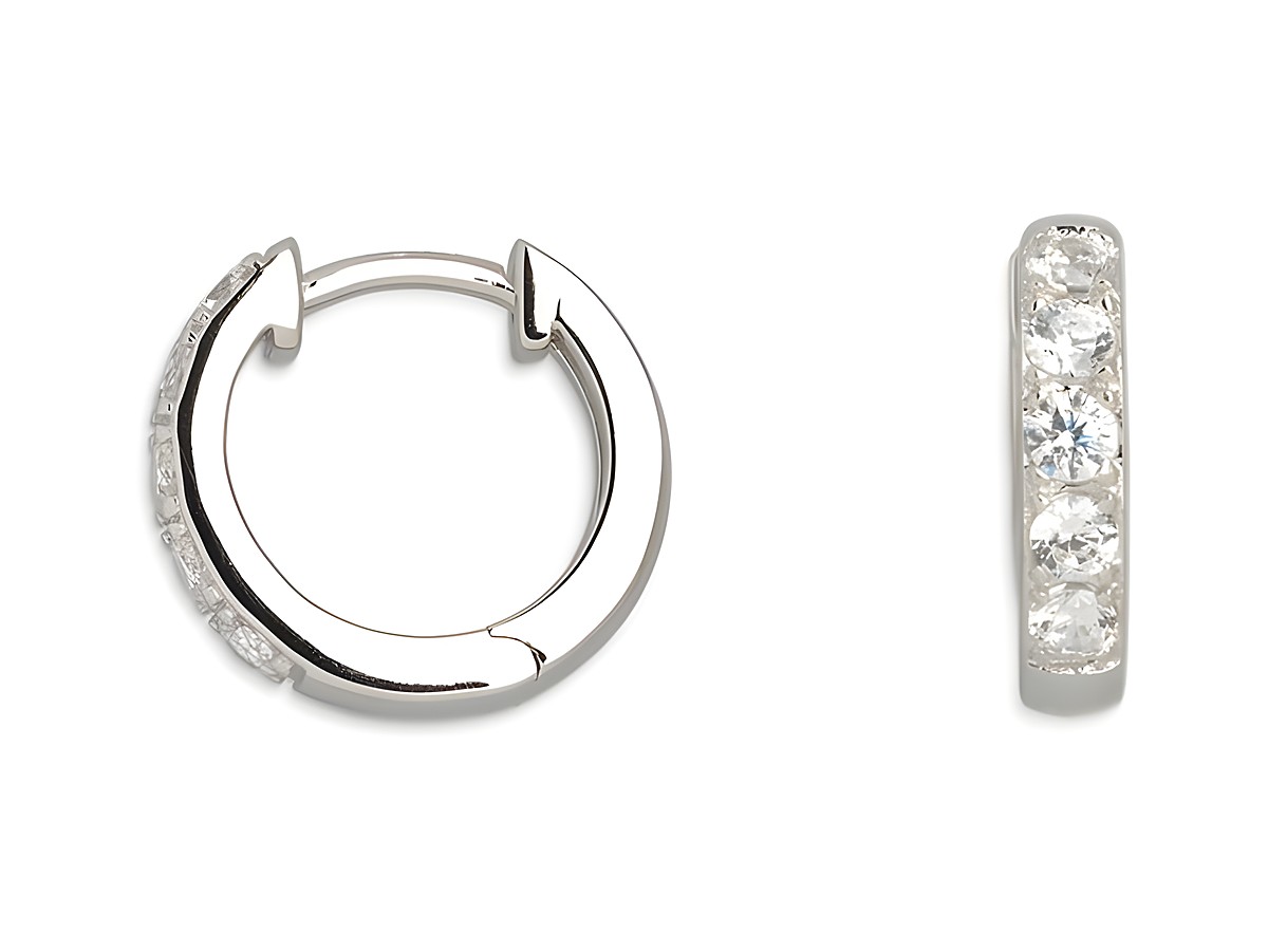 Xenox Sterling Silber Ohrringe XS8654 Creolen in glänzendem Silber mit funkelnden Zirkonia Steinen, zeitloses Design für eleganten Ohrschmuck.